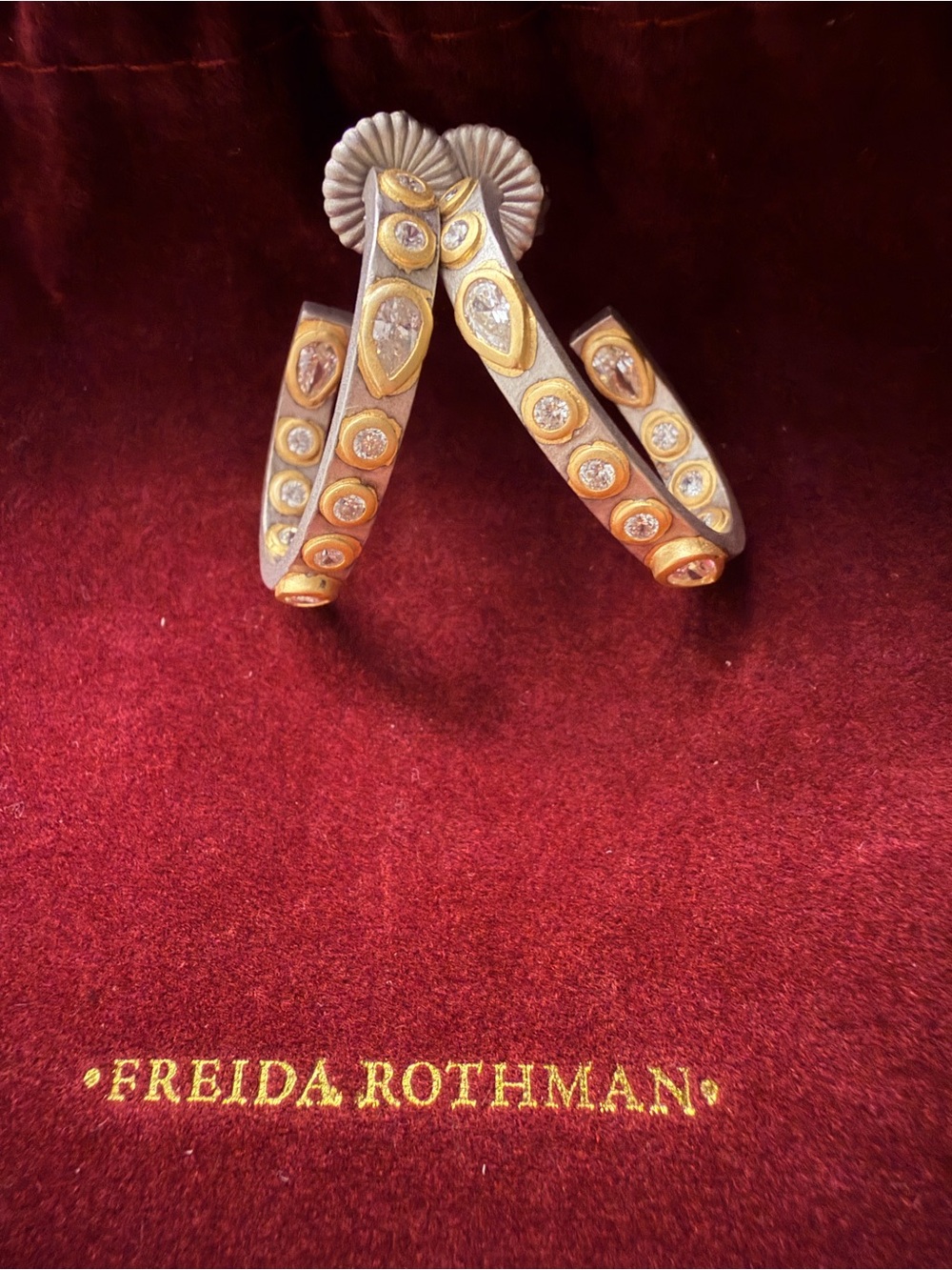 Freida Rothman Sterling Silver and Gold Plated Studded Hoop Earrings